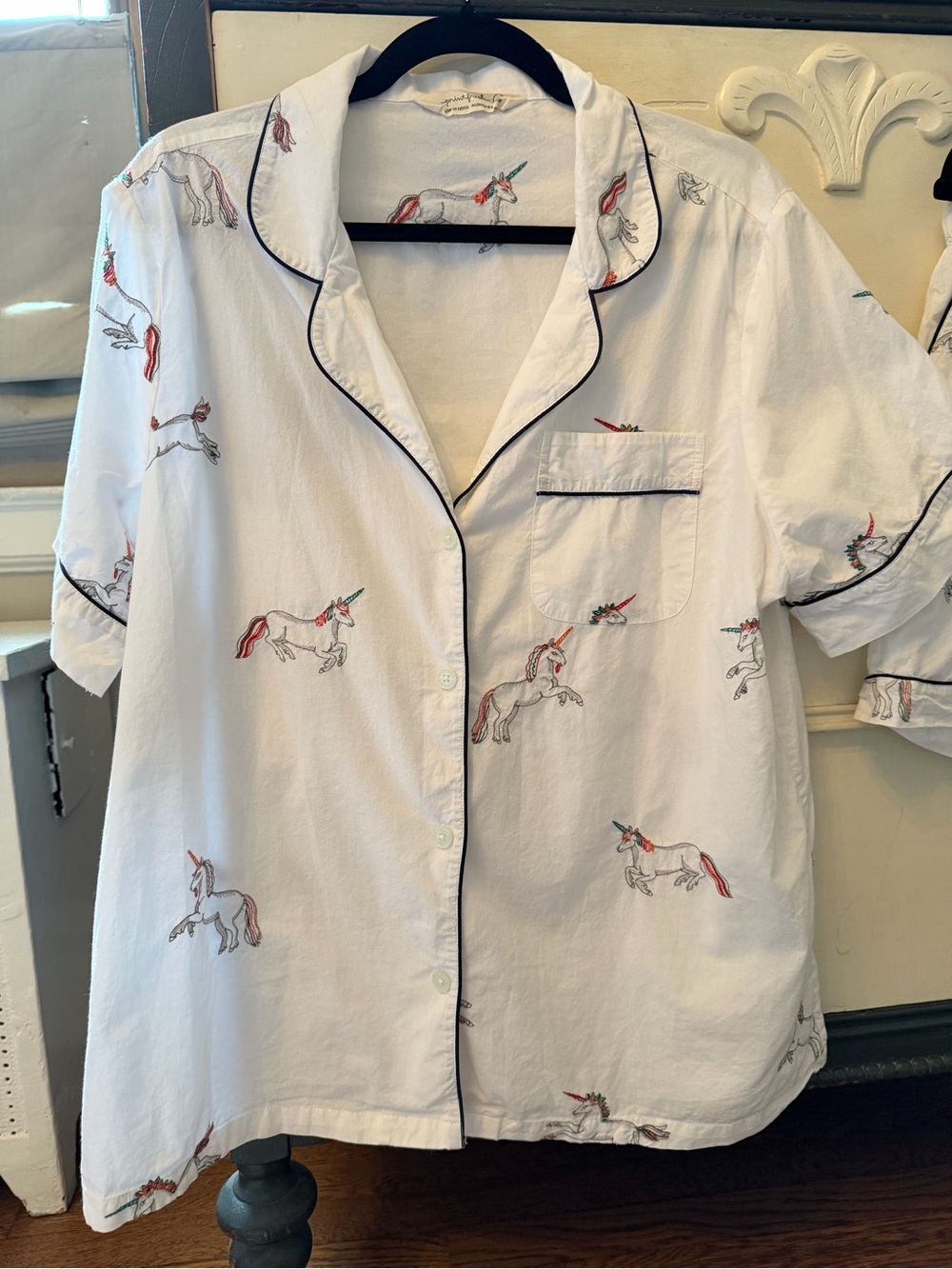 Printfresh Embroidered White Unicorn Short PJ Set Organic Cotton Size Large - Picture 2 of 10
